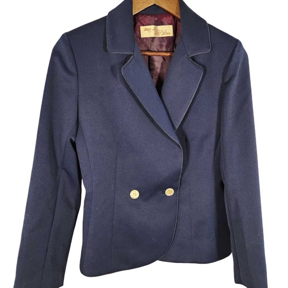 VTG Adolph Schuman Lilli Ann Navy Blue Double Breasted Blazer Union Tag USA Made